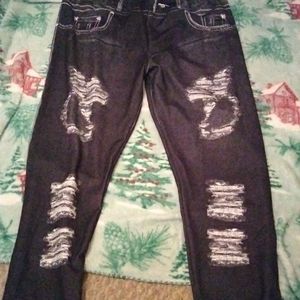 Women's Fashion High Waist Faux Jeans, size 5x, black with white designs, Shein